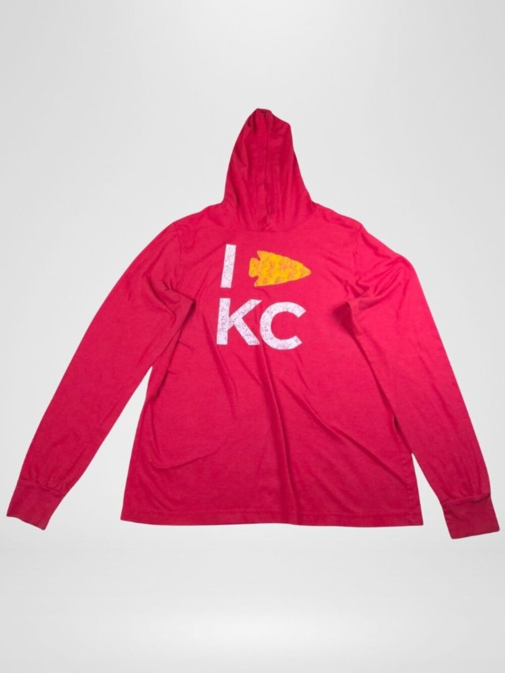 Kansas City KC Arrowhead Graphic Lightweight Hooded Shirt Red XXL Bella Canvas